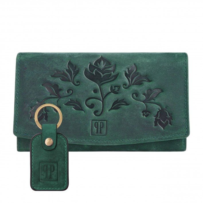 ZESTAW PREZENTOWY PORTFEL DAMSKI SKÓRZANY VINTAGE I BRELOK DO KLUCZY ZIELONY PAOLO PERUZZI ZUP-104-GR