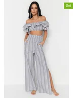 Spodnie damskie - trendyol 2-częściowy zestaw w kolorze jasnoszaro-białym - miniaturka - grafika 1