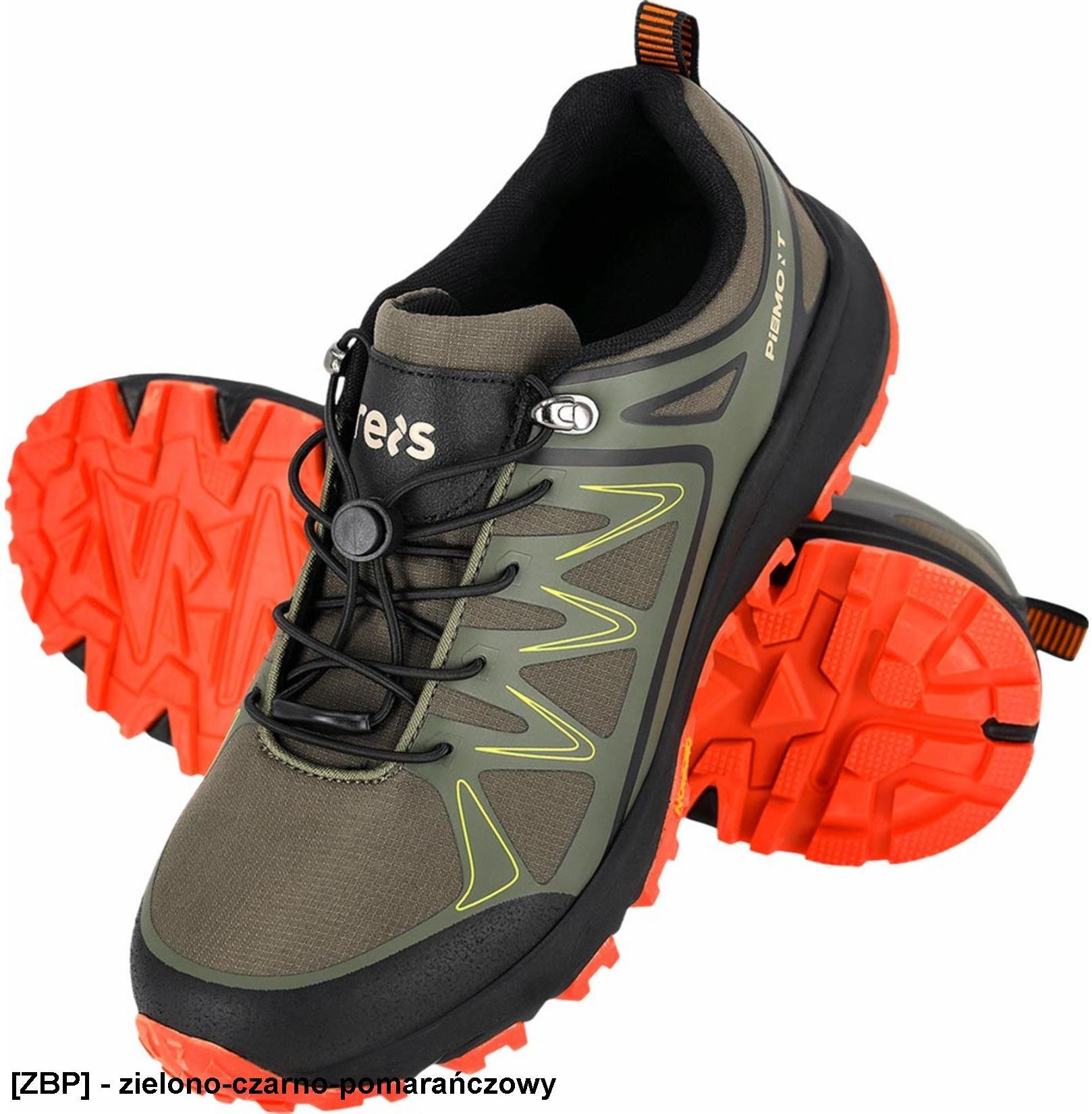 BPIEMONT - Półbuty robocze PIEMONT męskie lekkie wygodne tkanina Oxford połączona z PU wciągane do pracy górskie - zielono-czarno-pomarańczowy 43