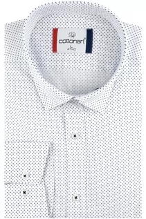 Koszule męskie - Duża Koszula Męska Elegancka Wizytowa do garnituru biała w kropki z długim rękawem Duże rozmiary Cottonart C151 - Classo - grafika 1