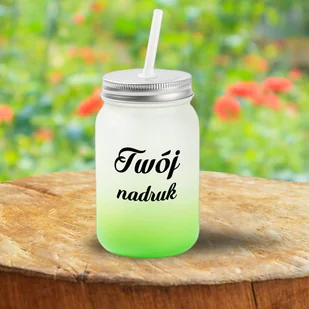 Kubek Mason Jar z mrożonego szkła z zielonym dnem z Twoim nadrukiem - Kubki - miniaturka - grafika 1