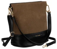 Torebki damskie - Stylowa torebka damska na ramię skóra ekologiczna i sztruks torebka crossbody David Jones, czarny i khaki - miniaturka - grafika 1
