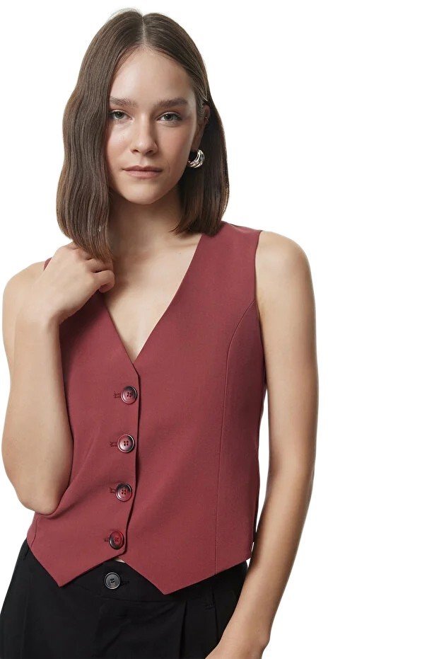 TRENDYOL KAMIZELKA DAMSKA ELEGANCKA ZAPINANA NA GUZIKI BORDOWA 40 5EA*