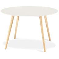 Stoły - Ibbe Design Okrągły Matowy Stół Kuchenny Stół do Jadalni Life Nowoczesny Stół Obiadowy, Biały, Drewno (Dąb), MDF, z Nogami z Litego Drewna w stylu s.. - miniaturka - grafika 1