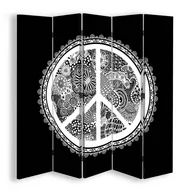 Parawany - Parawan pokojowy FEEBY, Znak pokoju na czarnym tle 5, Dwustronny 180x170cm 5-częściowy - miniaturka - grafika 1