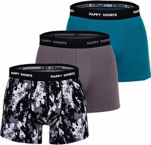 Bokserki męskie Happy Shorts, 3 sztuki - Retro Jersey, Logobund Camouflage Blau/Grau 2XL - Majtki męskie - miniaturka - grafika 1