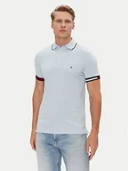 Koszulki męskie - Tommy Hilfiger Polo Flag Cuff MW0MW38458 Błękitny Slim Fit - miniaturka - grafika 1