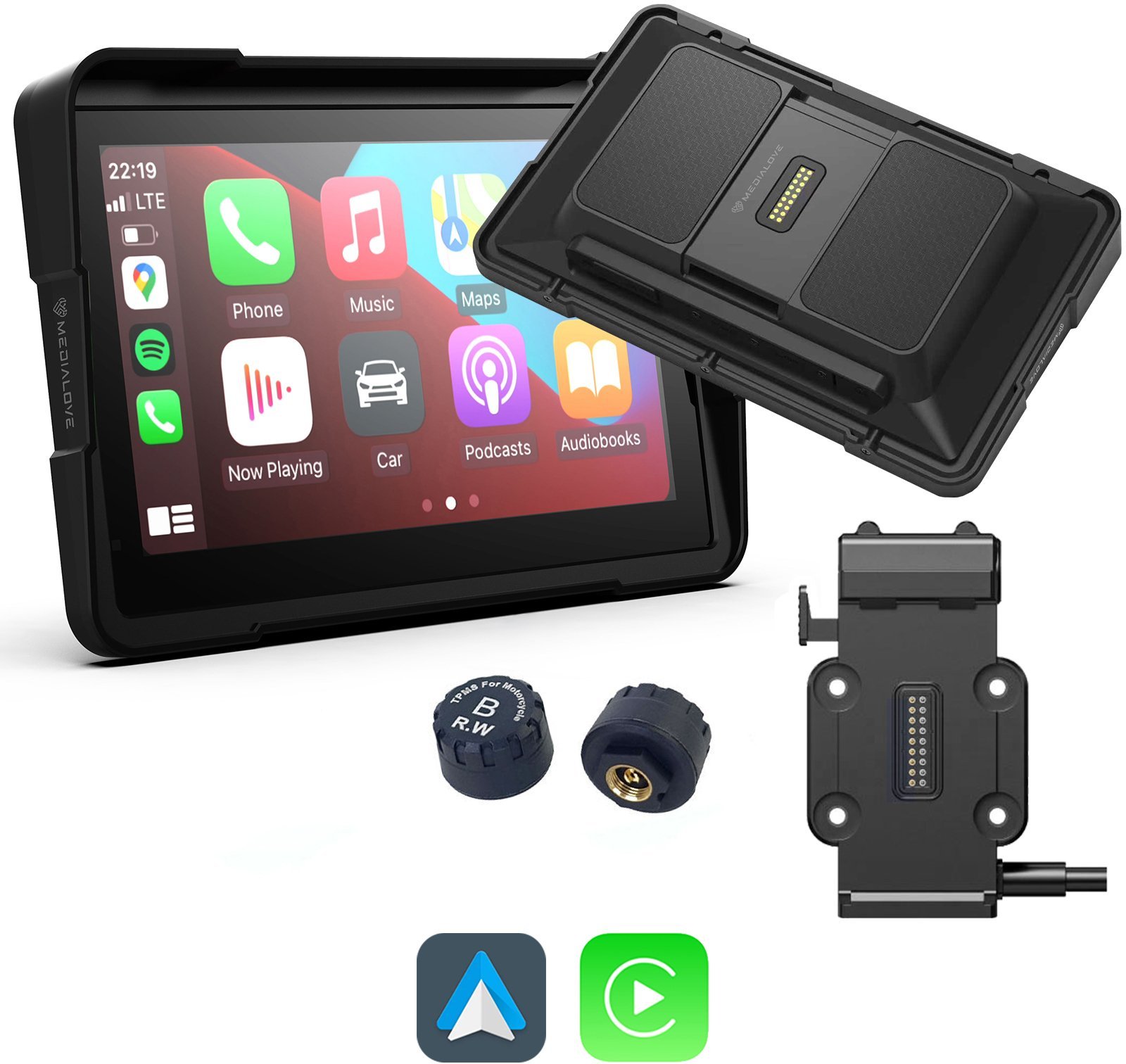 Medialove Nawigacja GPS Ekran motocyklowy Medialove M7 Quick Carplay Android Auto Szybki Montaż + TPMS