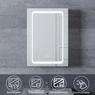 Szafki łazienkowe - SONNI szafka łazienkowa z lustrem Szafka łazienkowa z lustrem z oświetleniem 50 × 70 cm bezmgielna szafka łazienkowa z lustrem z dotykiem i gniazdkiem Szafki łazienkowe z lustrem z aluminium - miniaturka - grafika 1