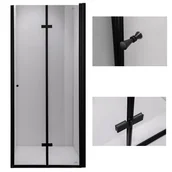 Ścianki i drzwi prysznicowe - Drzwi prysznicowe łamane do wnęki 80 cm czarny profil SH01A - miniaturka - grafika 1