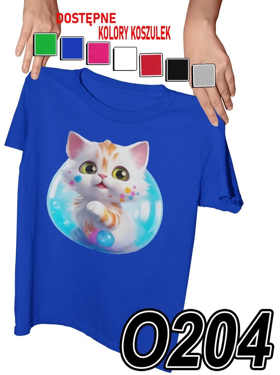 Koszulka Dziecięca Z Nadrukiem Kotek Kicia Kotki Słodziak - L 146-152