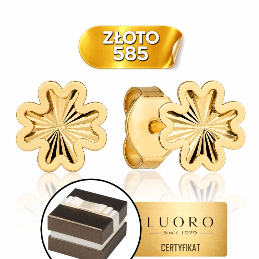 KOLCZYKI ZŁOTE 585 14K KONICZYNKI DIAMENTOWANE SZTYFT 7 MM ELEGANCKIE