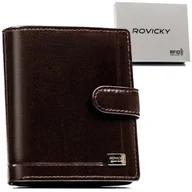 Portfele - Elegancki brązowy portfel męski skórzany pionowy duży na zatrzask ROVICKY rozbudowany na karty pudełko prezentowe ochrona RFID - miniaturka - grafika 1