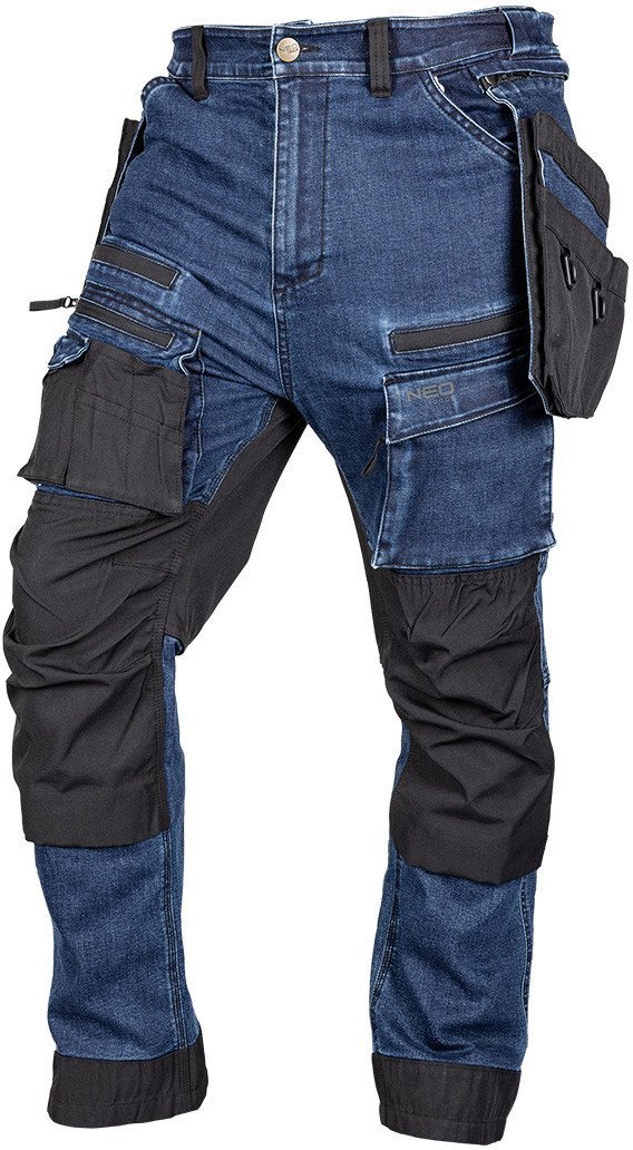 Neo Spodnie robocze DENIM, wzmocnienia Cordura, odpinane kieszenie kaburowe, granatowe, rozmiar XXL