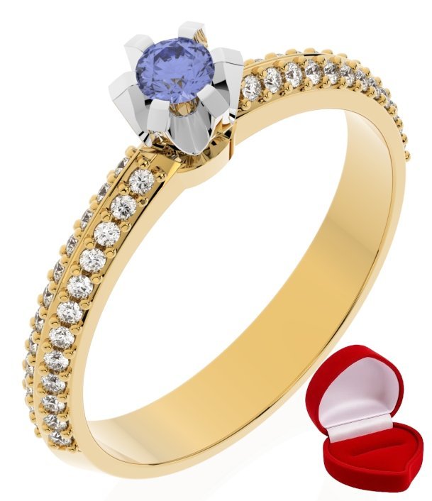 ZŁOTY PIERŚCIONEK ZARĘCZYNOWY 585 14k TANZANIT 0,09 ct + PUDEŁKO R21