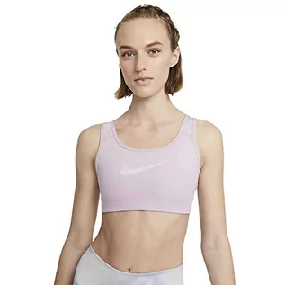 Biustonosze - Nike Damski biustonosz Swoosh Icon Clash Strappy, Iced Lilac/Light Violet, S - grafika 1