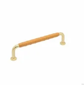 Zawiasy, okucia i inne akcesoria - Uchwyt meblowy podłużny 1353 128 Mosiężny Polerowany Naturalna Skóra - miniaturka - grafika 1