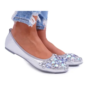 PS1 Baleriny Damskie z Kamieniami Srebrne Crystal szare - Baleriny - miniaturka - grafika 1
