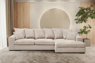 Narożniki - Sofa w kształcie L GABON narożnik funkcja spania tkanina Zoom kremowy prawy - miniaturka - grafika 1