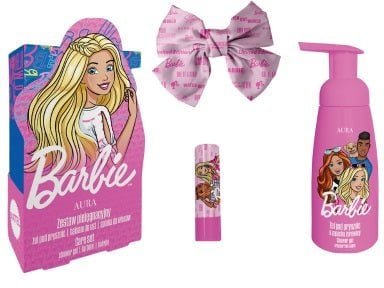 BARBIE Pianka do mycia ciała 300ml + balsam do ust 3,8g + spinka do włosów