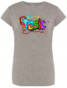 T-Shirt damski kolorowy nadruk MUSIC r.XXL - Koszulki i topy damskie - miniaturka - grafika 1