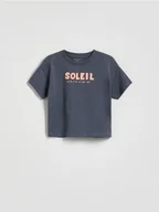 Bluzki dla niemowląt - Reserved - Bawełniany t-shirt z nadrukiem - granatowy - miniaturka - grafika 1