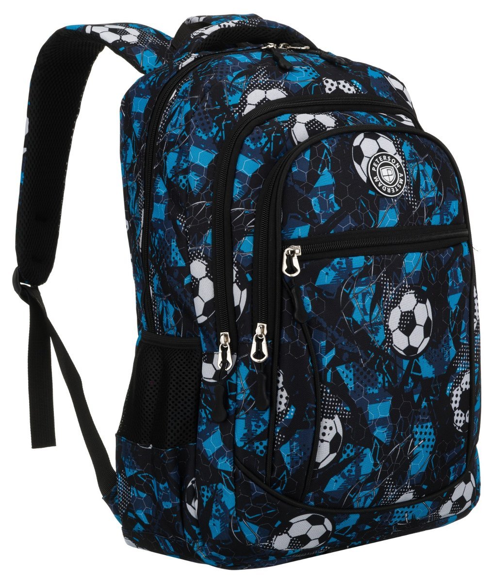Plecak szkolny tornister dla dzieci do szkoły młodzieżowy pojemny sportowy Peterson niebieski piłka