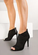 Sandały damskie - Czarne Sandały Vices na Szpilce z Ażurową Cholewką Nelathra - miniaturka - grafika 1