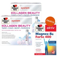 Włosy, skóra, paznokcie - Zestaw Doppelherz System Kollagen Beauty, smak liczi i melona, 2 x 30 ampułek + Magnez-B6 Forte 400, 30 tabletek gratis - miniaturka - grafika 1