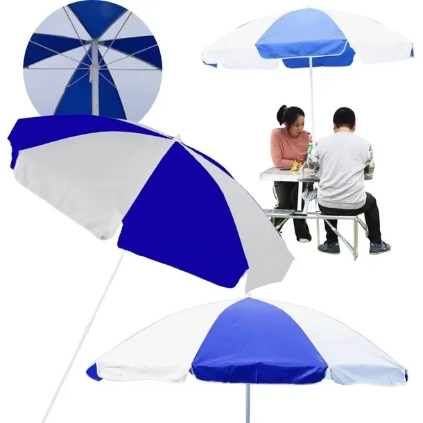 Parasol Duzy Wodoodporny Niebieski Bialy 180x150 Plazowy Ogrodowy