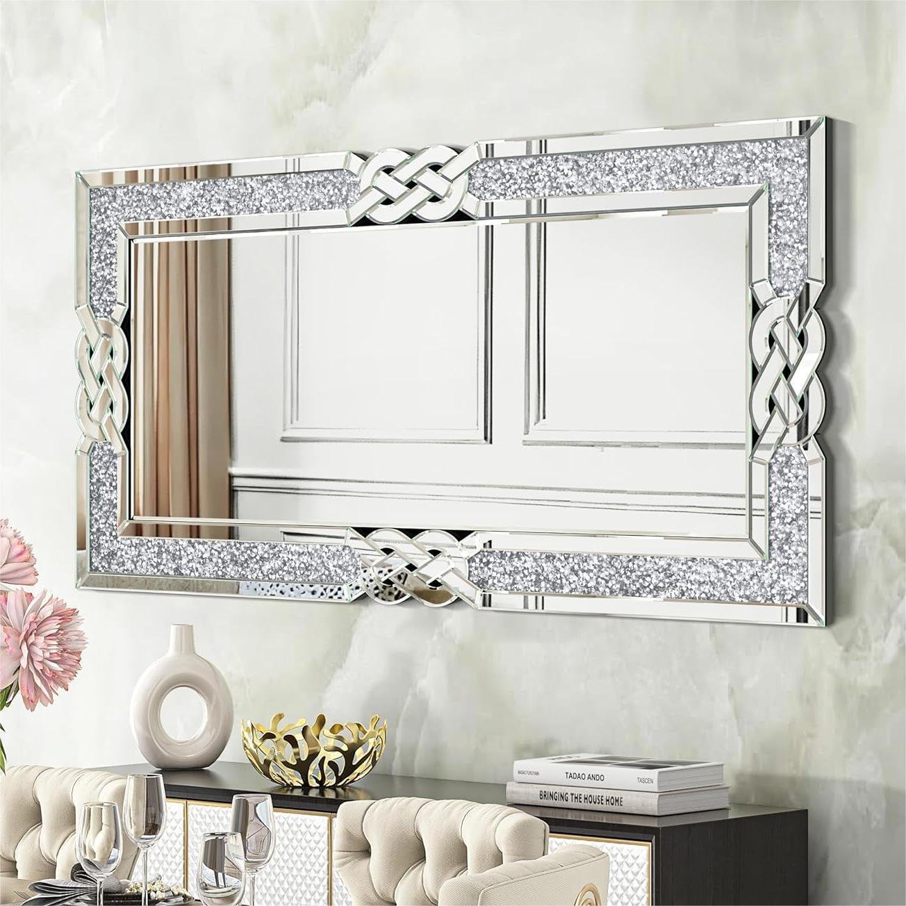Lustro WISFOR ARTLOGE, lustro ścienne z kryształową ramą, luksusowe lustroReplika acyjne do przedpokoju, 120×60 cm