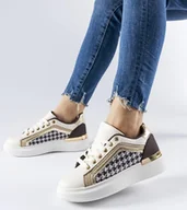 Sneakersy damskie - Brązowo-beżowe sneakersy z brokatem Briercliff -39 - miniaturka - grafika 1