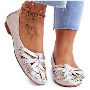 Damskie Skórzane Baleriny Maciejka 01358-22 Beżowo-Złote beżowy - Baleriny - miniaturka - grafika 1