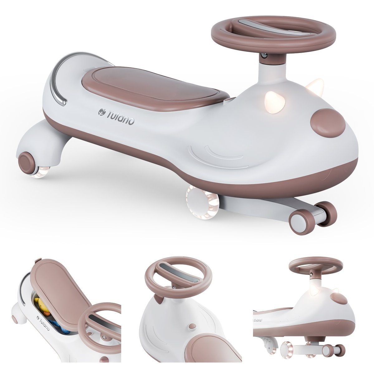 Jeździk grawitacyjny TULANO Focus 45 grey SZARO-BRĄZOWY dla DZIECI 3+ KOŁA LED MUZYKA