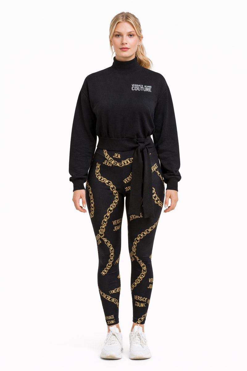 VERSACE BLUZA DAMSKA Z GOLFEM I OZDOBNYM WIĄZANIEM CZARNA L I4A