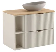 Szafki łazienkowe - Kaszmirowa Ryflowana Szafka Łazienkowa Z Orzechowym Blatem L5-E88 - miniaturka - grafika 1