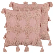 Poduszki dekoracyjne - 2 bawełniane poduszki dekoracyjne z frędzlami 45 x 45 cm różowa TORENIA - miniaturka - grafika 1