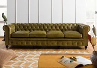 Sofy i kanapy - CHESTERFIELD Sofa #304 Zielona skóra naturalna 274x82x75 cm - miniaturka - grafika 1