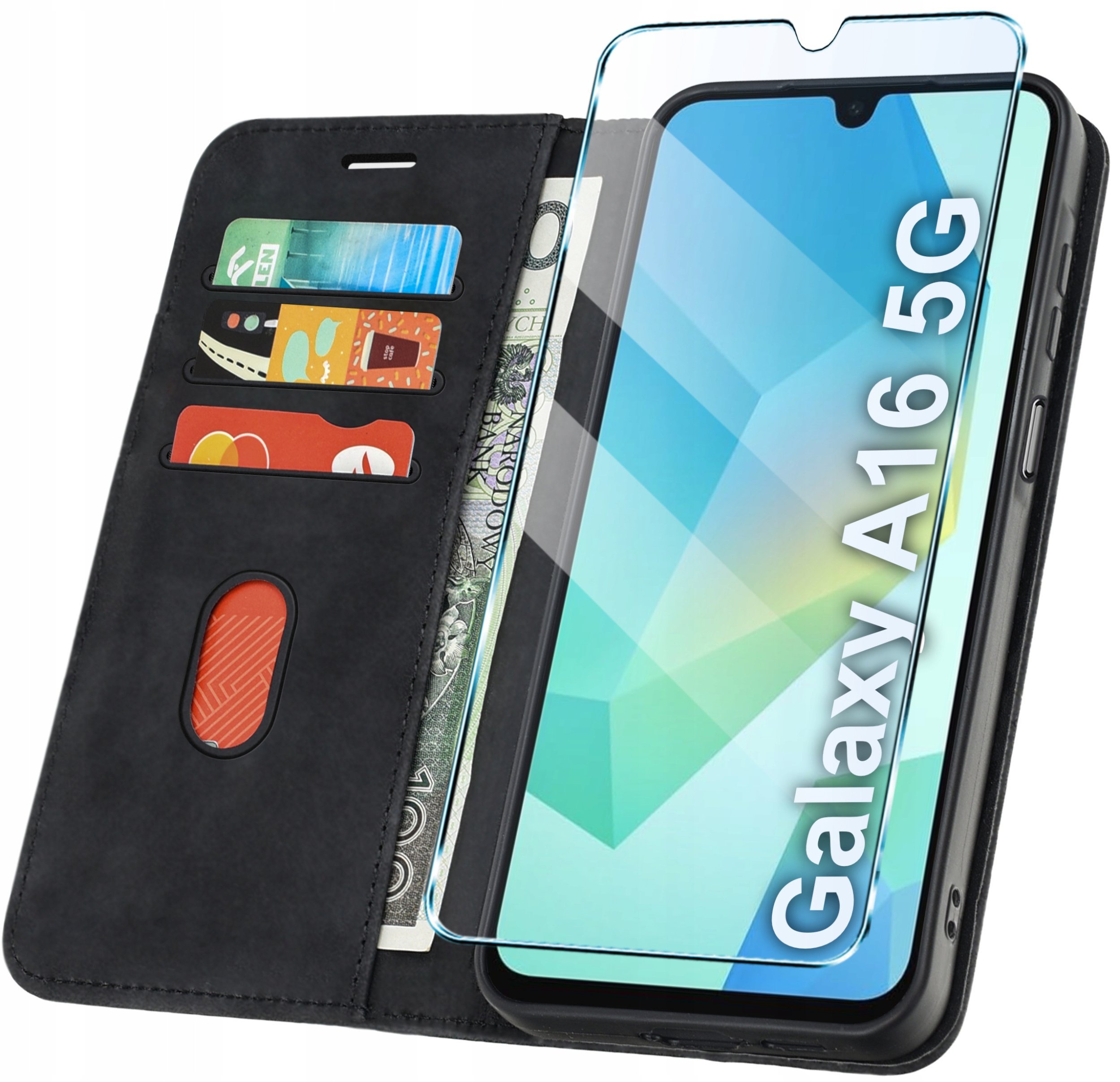 ETUI Z KLAPKĄ do Samsung A16 5G Zamykane, Magnetyczne Kabura + Szkło