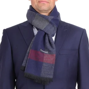 Ciepły szalik męski Cashmere w kratę SZA-14 granatowo-szary - Apaszki i szaliki męskie - miniaturka - grafika 1