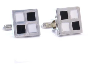 Srebrne spinki - biało czarne kwadraty M31 - Spinki do mankietów i krawatów - miniaturka - grafika 1
