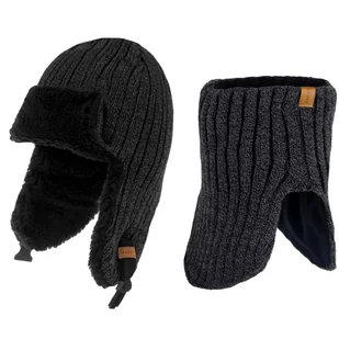 Nandy, Komplet męski - czapka uszatka + komin, ciemnoszary - Czapki męskie - miniaturka - grafika 1