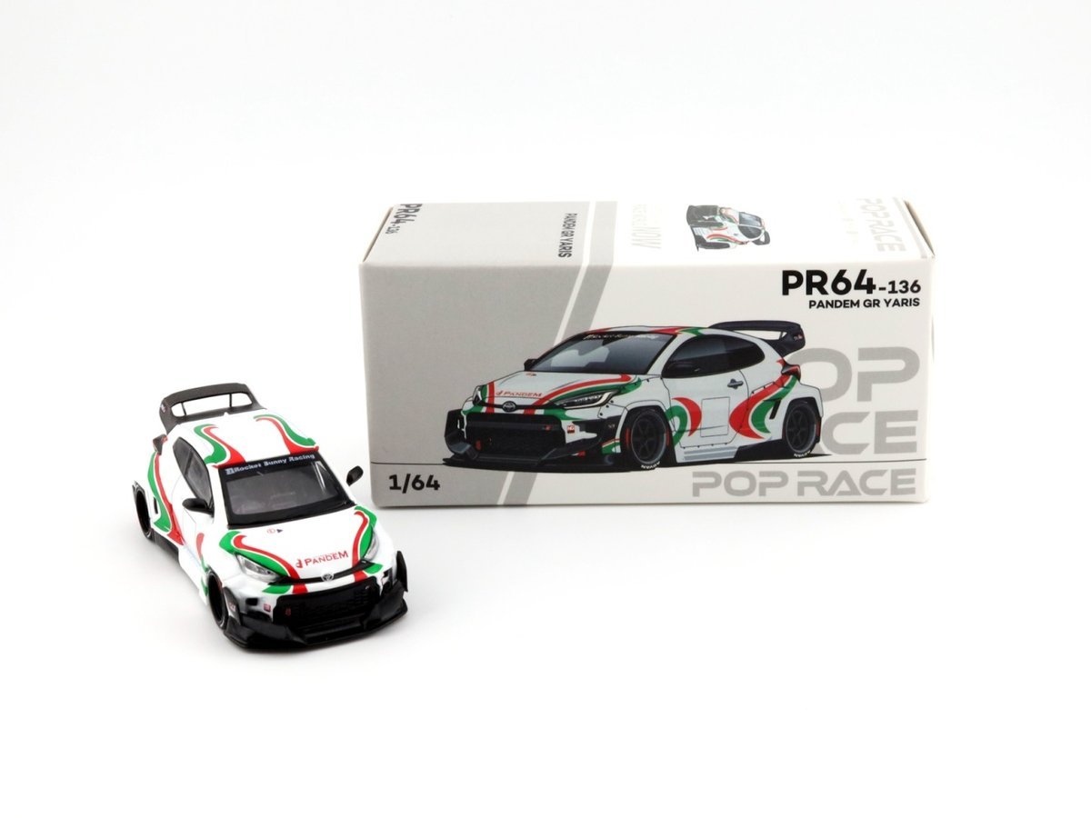 POP RACE PR64-136 Toyota Yaris Pandem GR Rally Livery White Green Red PR640136 1:64