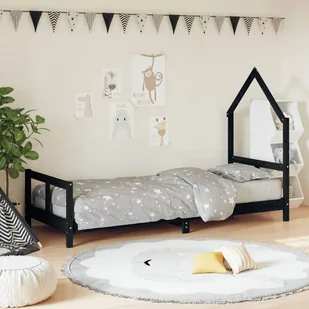 vidaXL Rama łóżka, czarna, 80x200 cm, lite drewno sosnowe - Łóżeczka i kojce - miniaturka - grafika 1