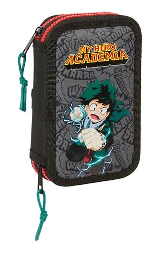MY HERO ACADEMIA - etui szkolne dla dzieci, kolorowe etui z 28 przyborami, idealne dla dzieci w wieku od 5 do 14 lat, wygodne i wszechstronne, jakość i wytrzymałość, 12,5x4x19,5 cm, kolor czarny,