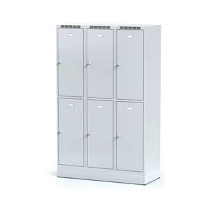 Alfa 3 Metalowa szafka ubraniowa 6-drzwiowa na cokole, drzwi szare, zamek cylindryczny 1261774 - Szafki BHP - miniaturka - grafika 1