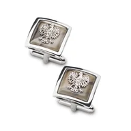 Spinki do mankietów i krawatów - Spinki Męskie Z Orłem - Srebro, Krzemień Pasiasty - miniaturka - grafika 1