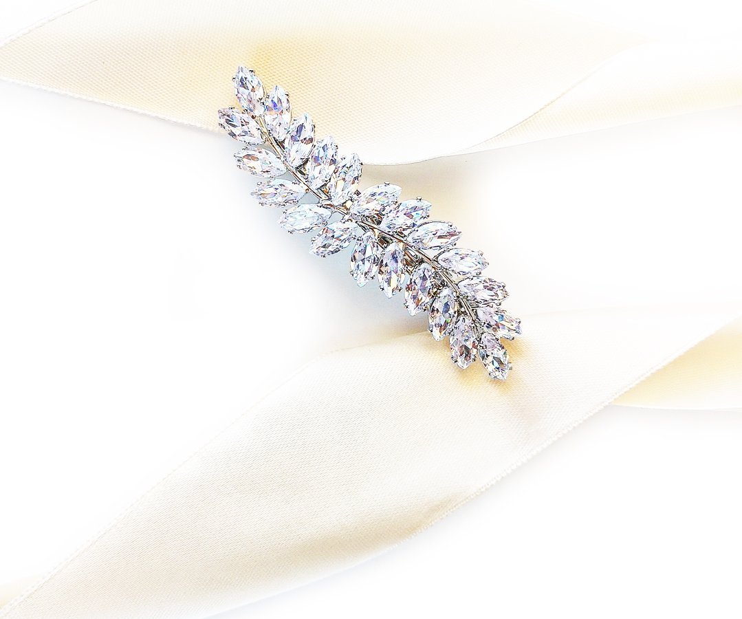 KOKONET SPINKA ślubna srebrna cyrkonie LISTKI elegancka