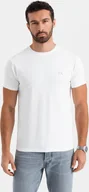 Koszulki męskie - Męski t-shirt SLIM FIT z elastanem i printem biały V2 OM-TSBC-0222 L - miniaturka - grafika 1
