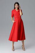 Sukienki - Czerwona Rozkloszowana Wizytowa Sukienka Żakietowa - miniaturka - grafika 1